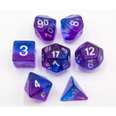 Blue/Purple Set of 7 Aurora Polyhedral Dice with White Numbers