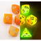Orange/White Set of 7 Fusion Glow In Dark Polyhedral Dice with Gold Numbers