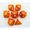 Orange Set of 7 Marbled Polyhedral Dice with White Numbers  Fair Game Video Games